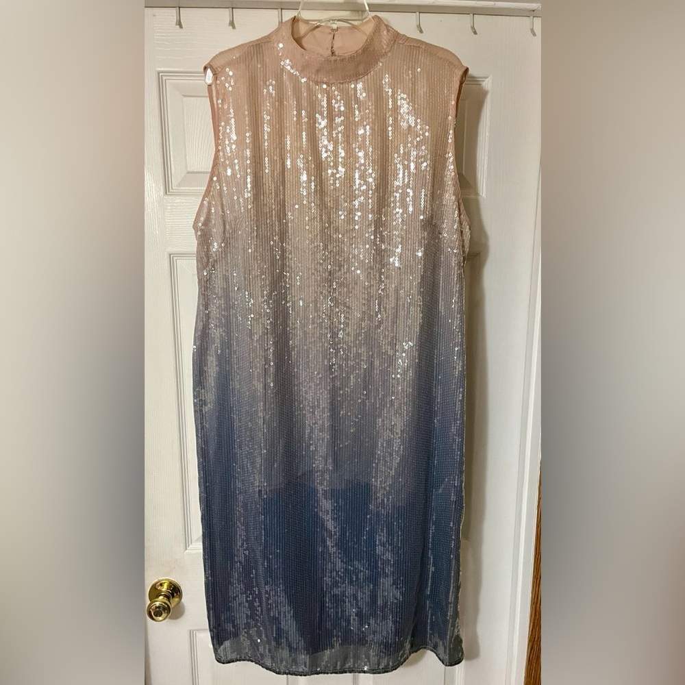 Anthropologie Plus Dress Semiformal Sequined Ombré Pink to Blue 16W New with Tag